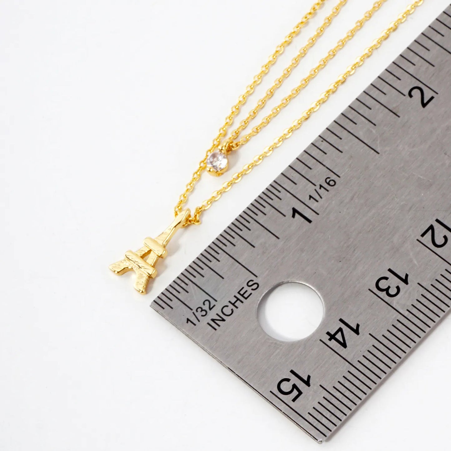 CZ Eiffel-Tower Pendant 18K-Gold-Dipped Layered Necklace