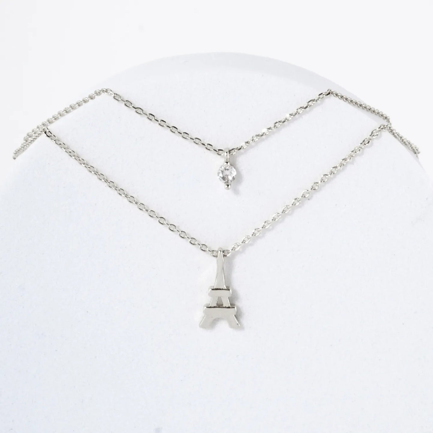CZ Eiffel-Tower Pendant 18K-Gold-Dipped Layered Necklace
