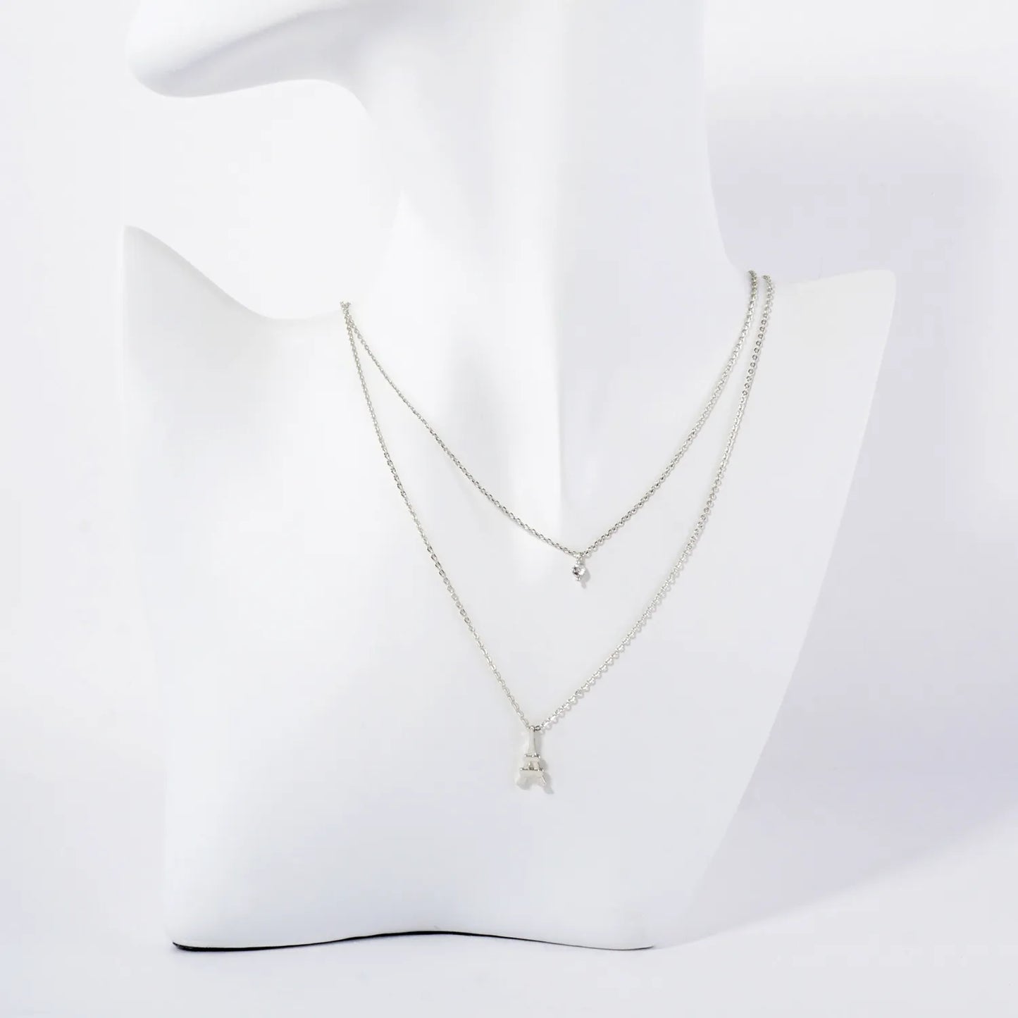 CZ Eiffel-Tower Pendant 18K-Gold-Dipped Layered Necklace