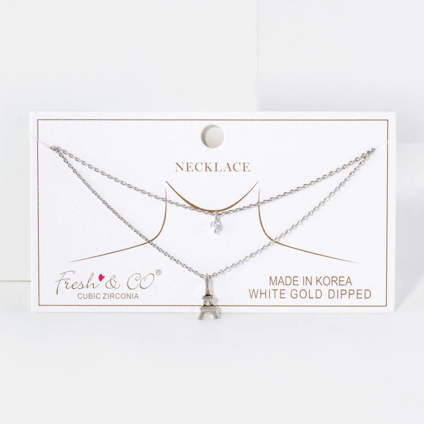 CZ Eiffel-Tower Pendant 18K-Gold-Dipped Layered Necklace
