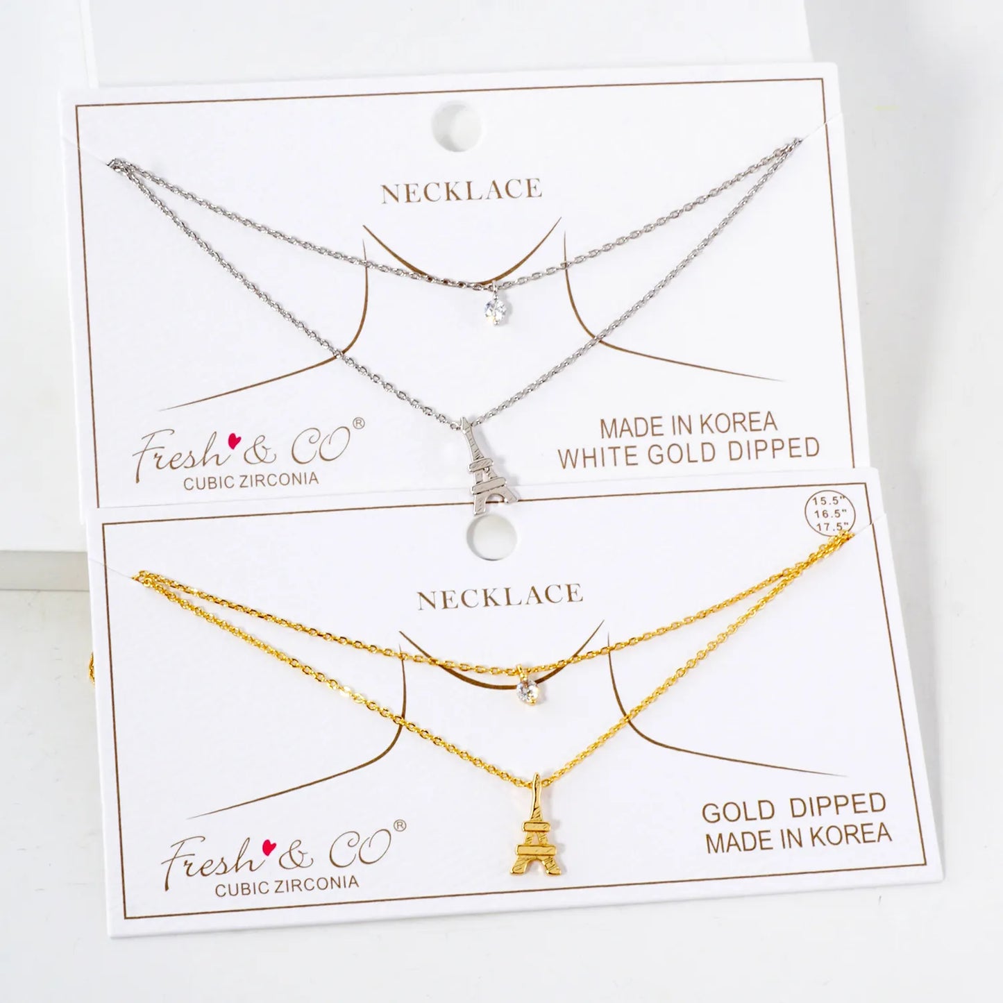 CZ Eiffel-Tower Pendant 18K-Gold-Dipped Layered Necklace