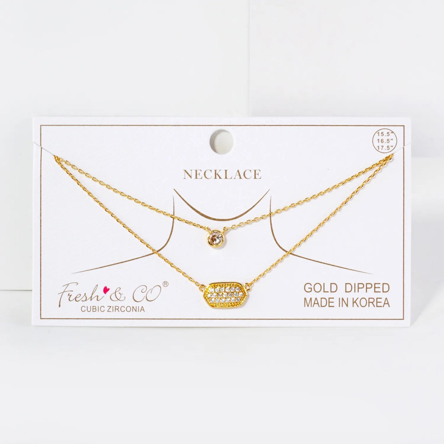 CZ Elongated Hexagon Pendant 18K-Gold-Dipped Layered Necklace