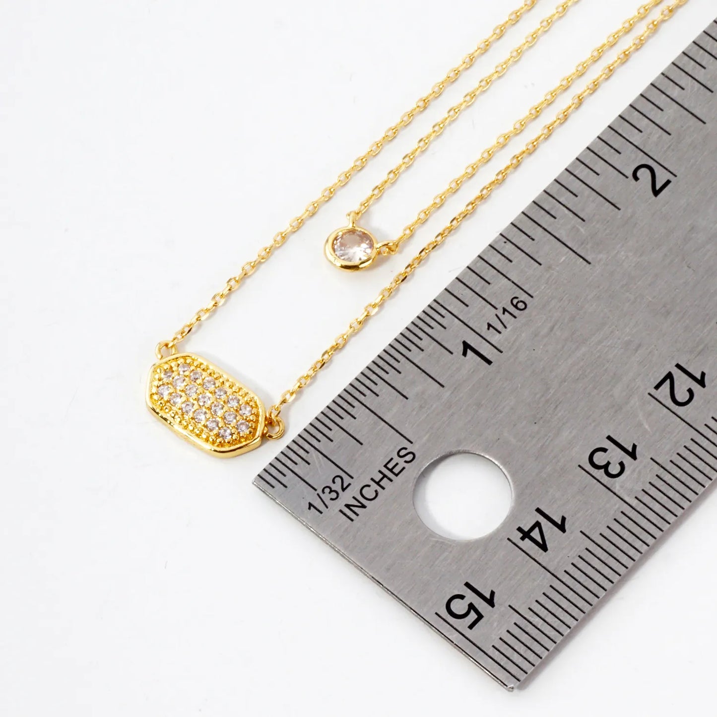 CZ Elongated Hexagon Pendant 18K-Gold-Dipped Layered Necklace