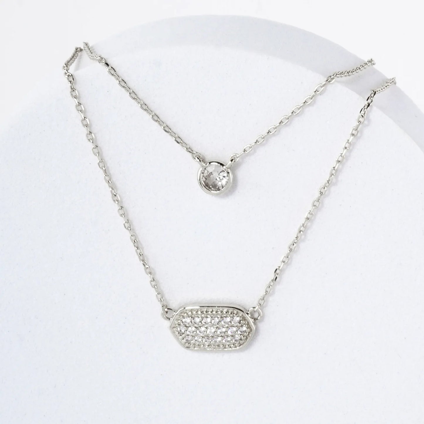 CZ Elongated Hexagon Pendant 18K-Gold-Dipped Layered Necklace
