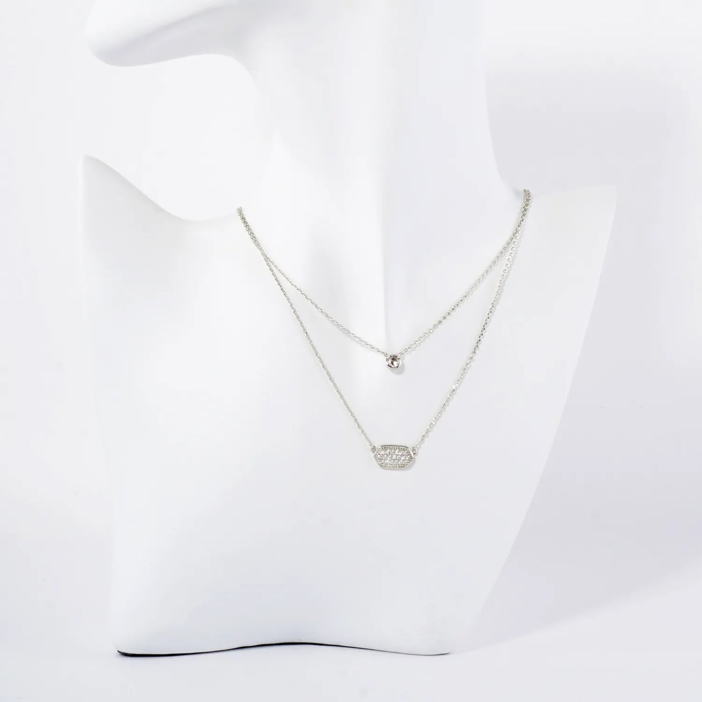 CZ Elongated Hexagon Pendant 18K-Gold-Dipped Layered Necklace