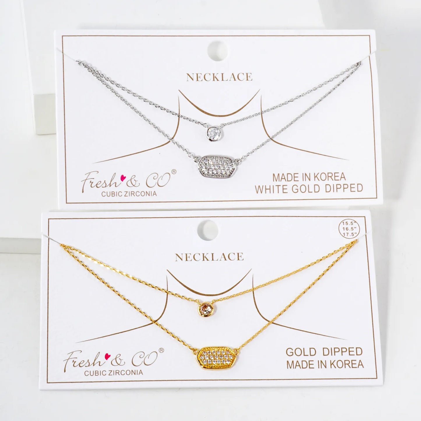 CZ Elongated Hexagon Pendant 18K-Gold-Dipped Layered Necklace