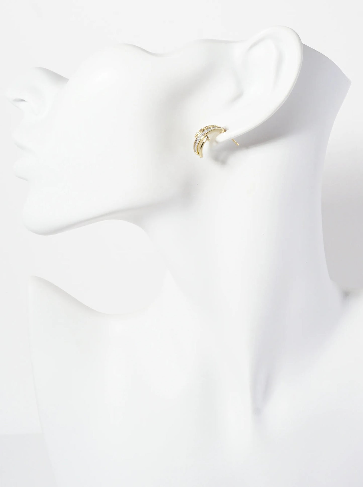 CZ Embellishment Nail Design 13mm 18K-Gold-Dipped Brass Half Hoop Earrings