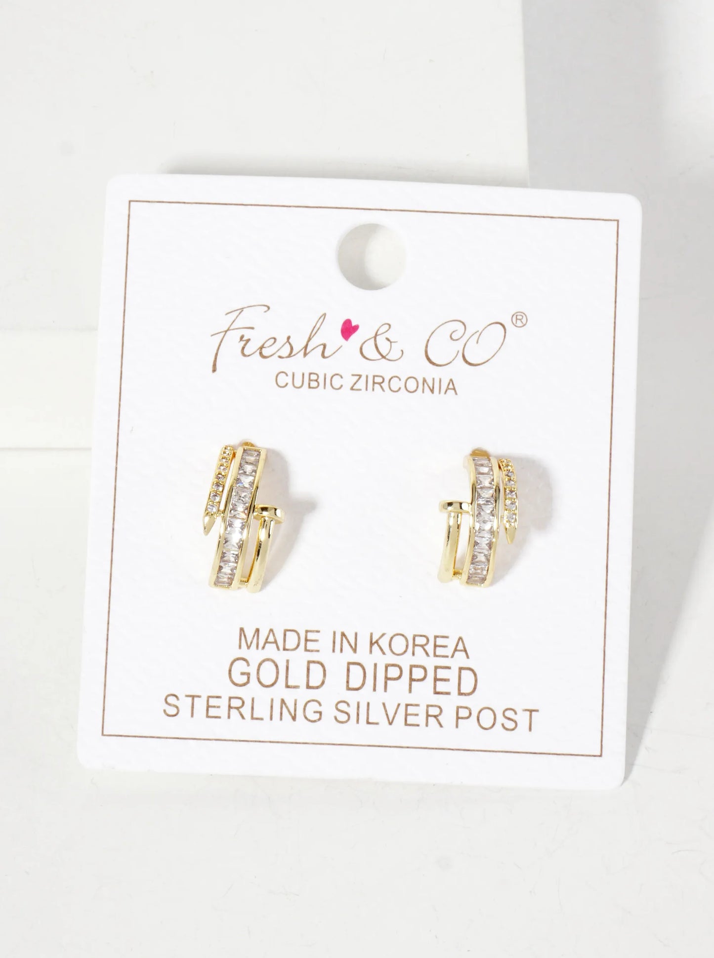 CZ Embellishment Nail Design 13mm 18K-Gold-Dipped Brass Half Hoop Earrings