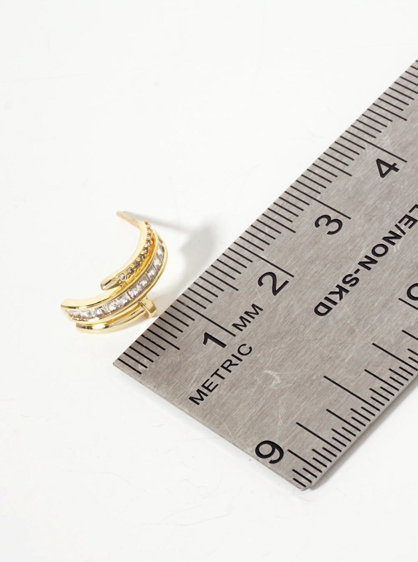 CZ Embellishment Nail Design 13mm 18K-Gold-Dipped Brass Half Hoop Earrings