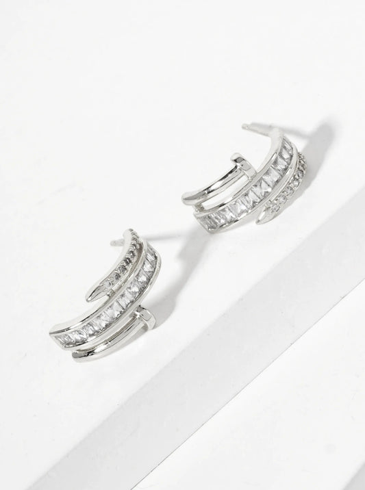 CZ Embellishment Nail Design 13mm 18K-Gold-Dipped Brass Half Hoop Earrings