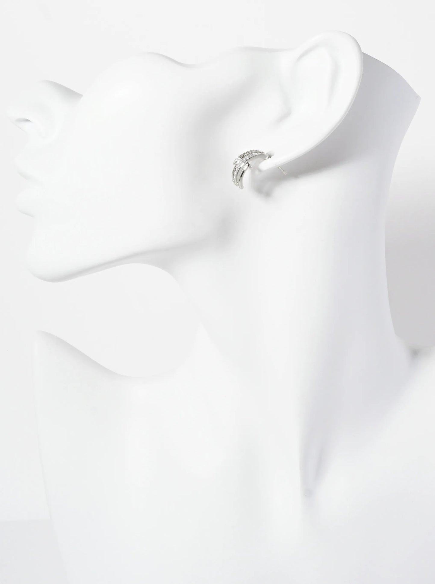 CZ Embellishment Nail Design 13mm 18K-Gold-Dipped Brass Half Hoop Earrings