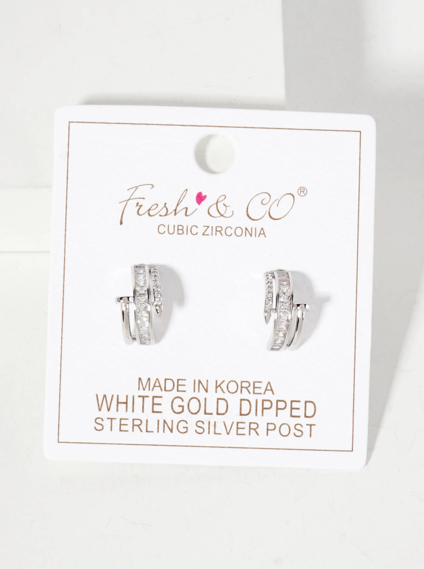 CZ Embellishment Nail Design 13mm 18K-Gold-Dipped Brass Half Hoop Earrings