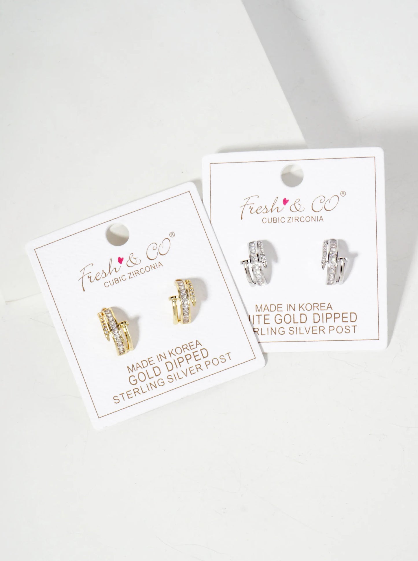 CZ Embellishment Nail Design 13mm 18K-Gold-Dipped Brass Half Hoop Earrings