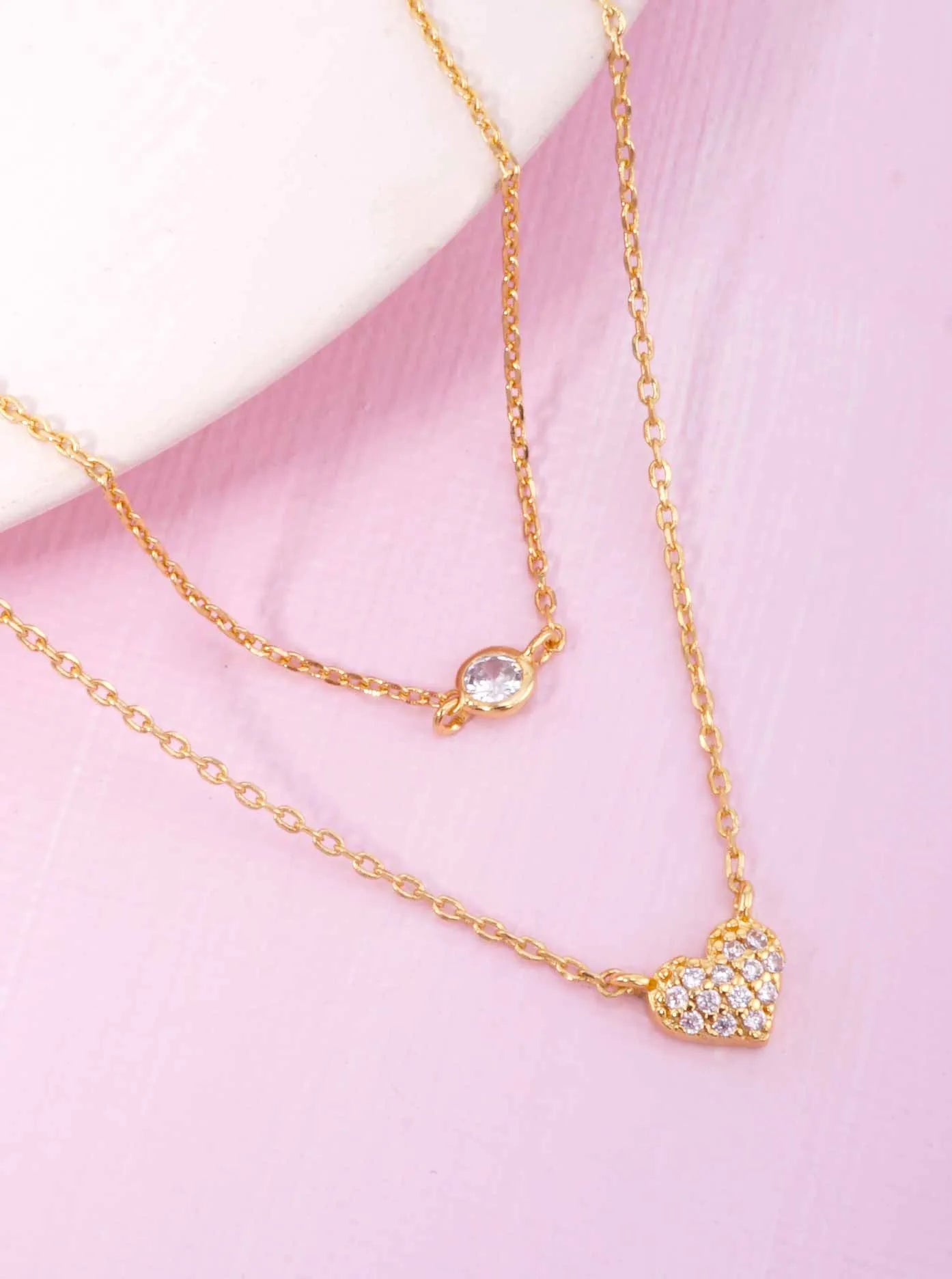 CZ Heart Pendant 18K-Gold-Dipped Layered Necklace