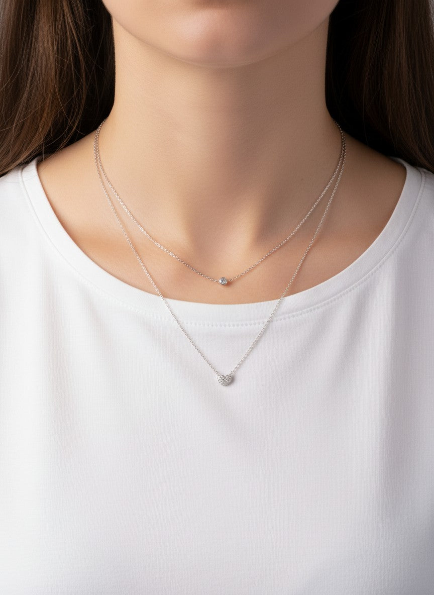 CZ Heart Pendant 18K-Gold-Dipped Layered Necklace