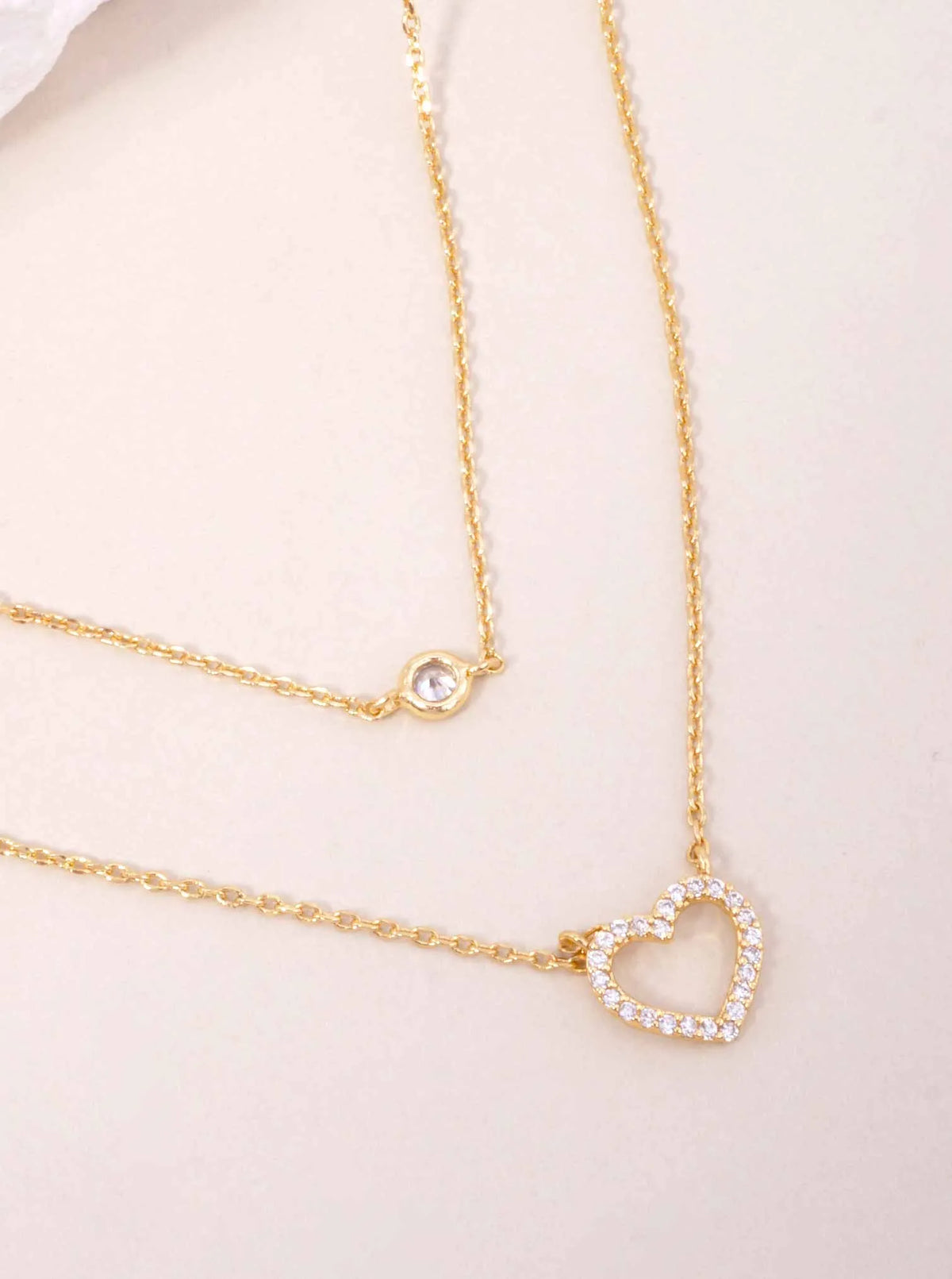 CZ Heart Pendant 18K-Gold-Dipped Layered Necklace