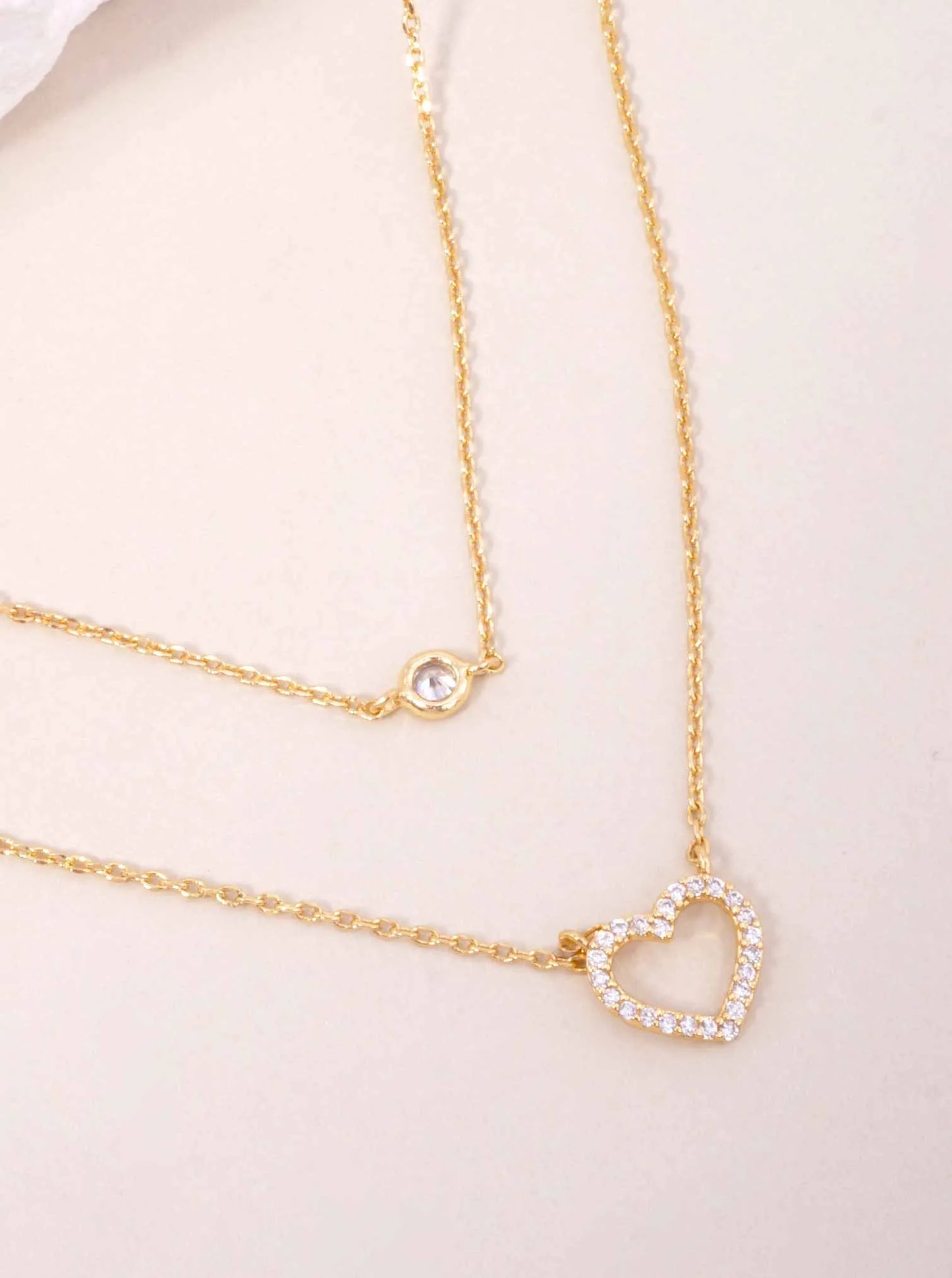 CZ Heart Pendant 18K-Gold-Dipped Layered Necklace