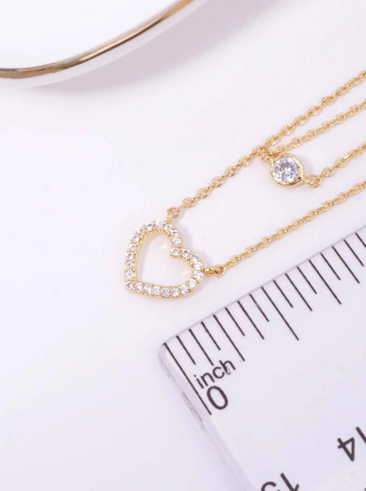 CZ Heart Pendant 18K-Gold-Dipped Layered Necklace
