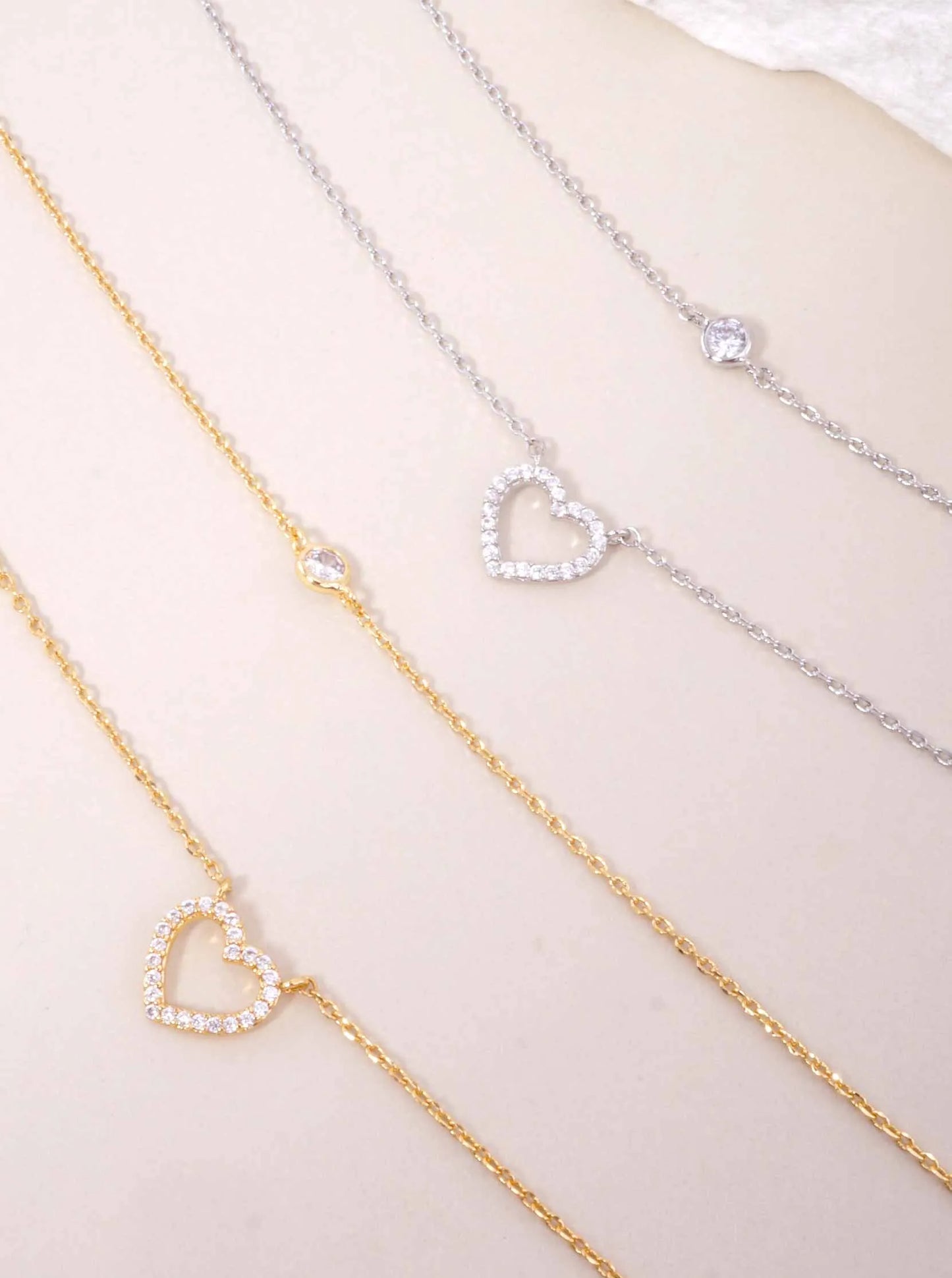 CZ Heart Pendant 18K-Gold-Dipped Layered Necklace