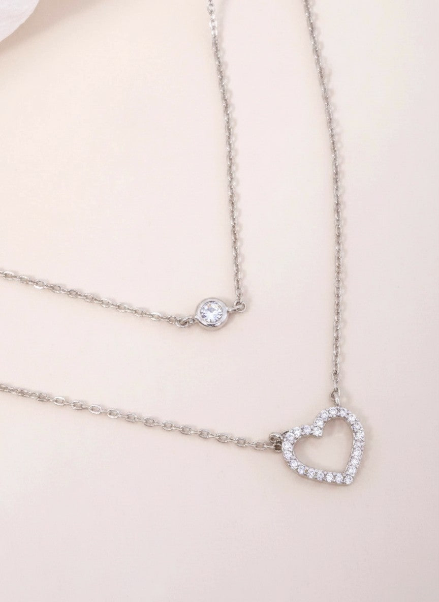 CZ Heart Pendant 18K-Gold-Dipped Layered Necklace