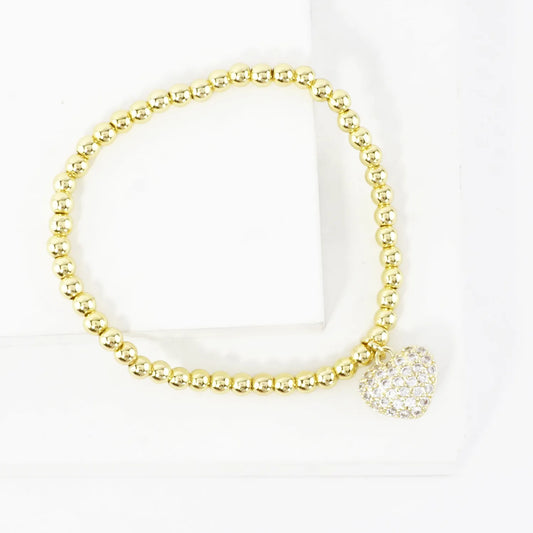 CZ Heart Reversible Stainless Steel Charm Bracelet