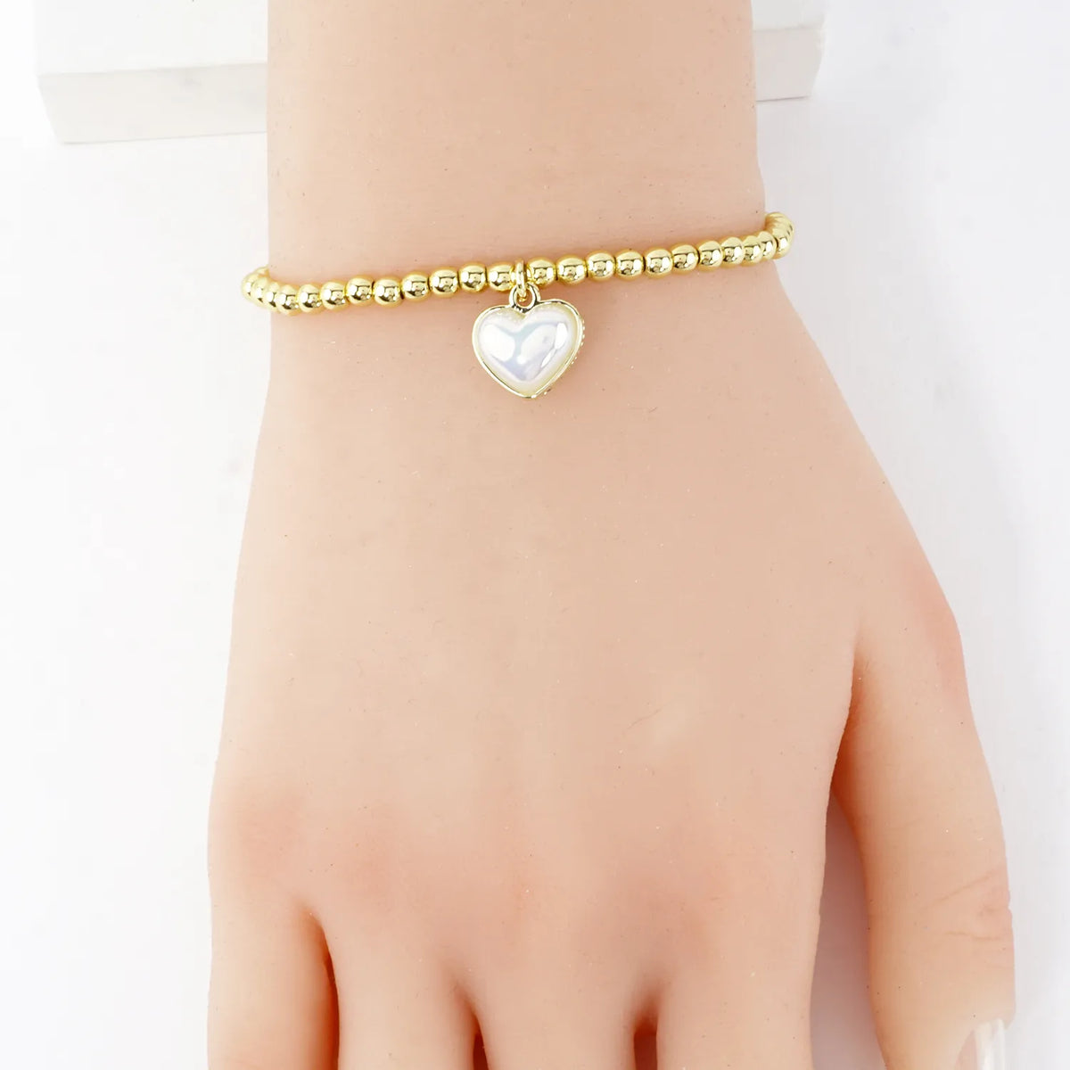 CZ Heart Reversible Stainless Steel Charm Bracelet