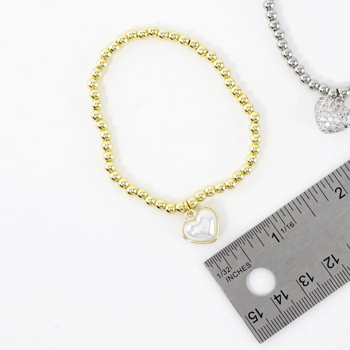 CZ Heart Reversible Stainless Steel Charm Bracelet