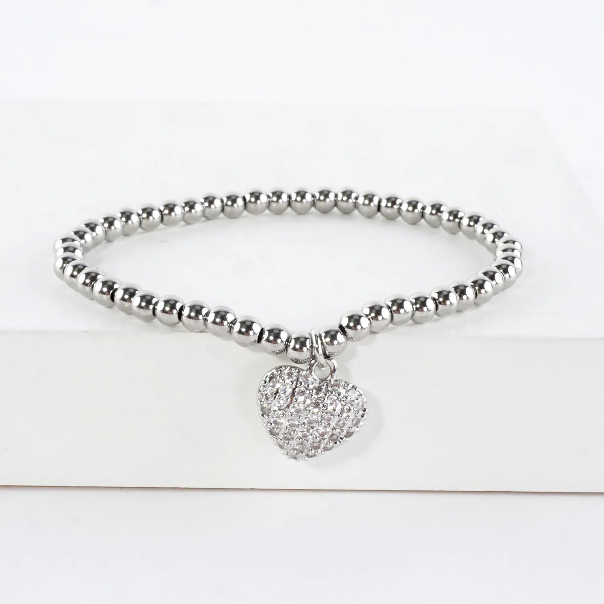 CZ Heart Reversible Stainless Steel Charm Bracelet