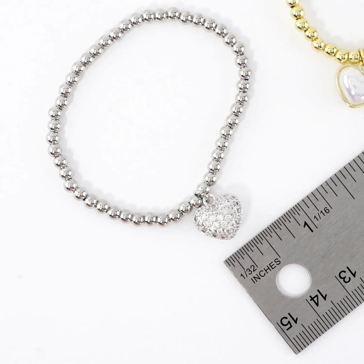 CZ Heart Reversible Stainless Steel Charm Bracelet