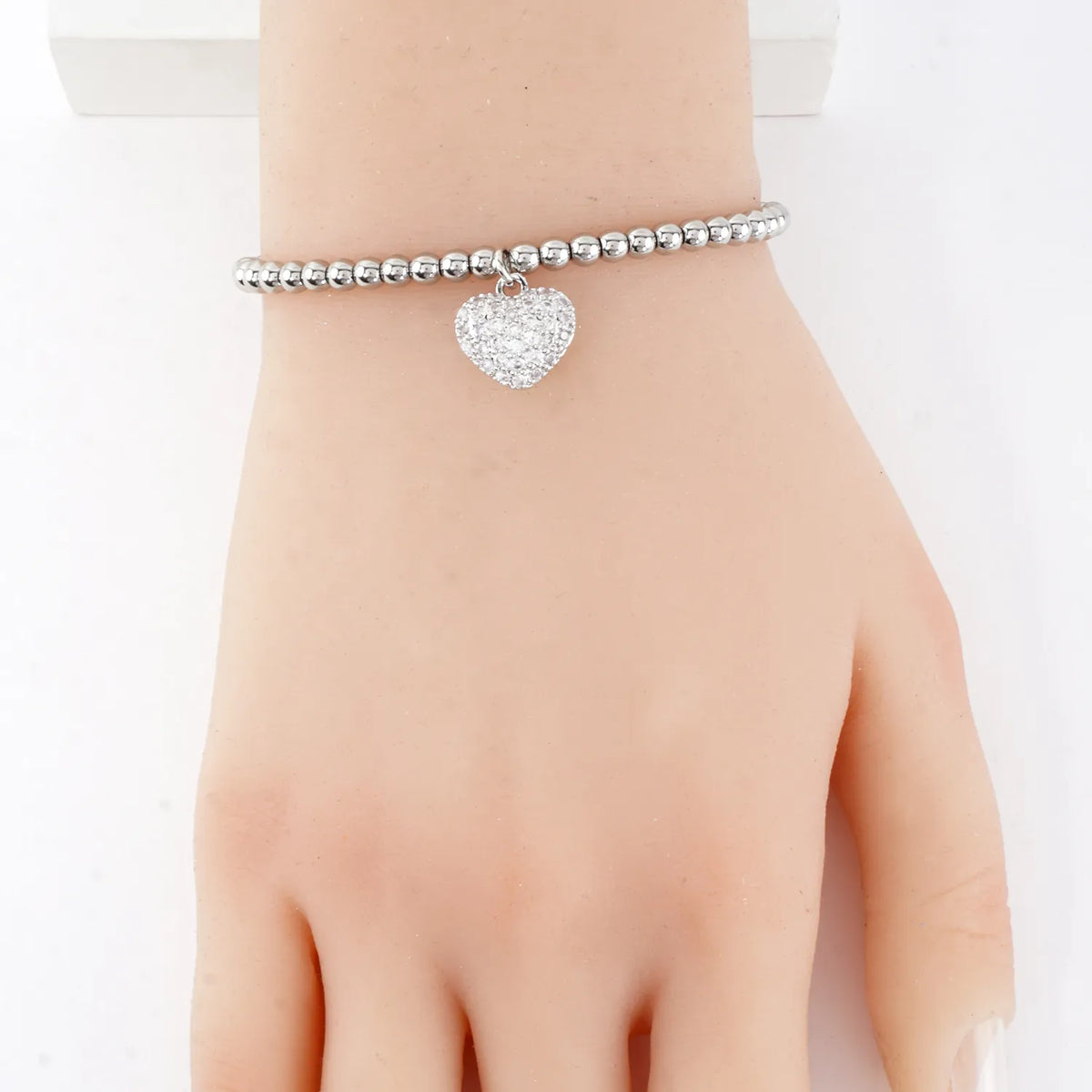 CZ Heart Reversible Stainless Steel Charm Bracelet