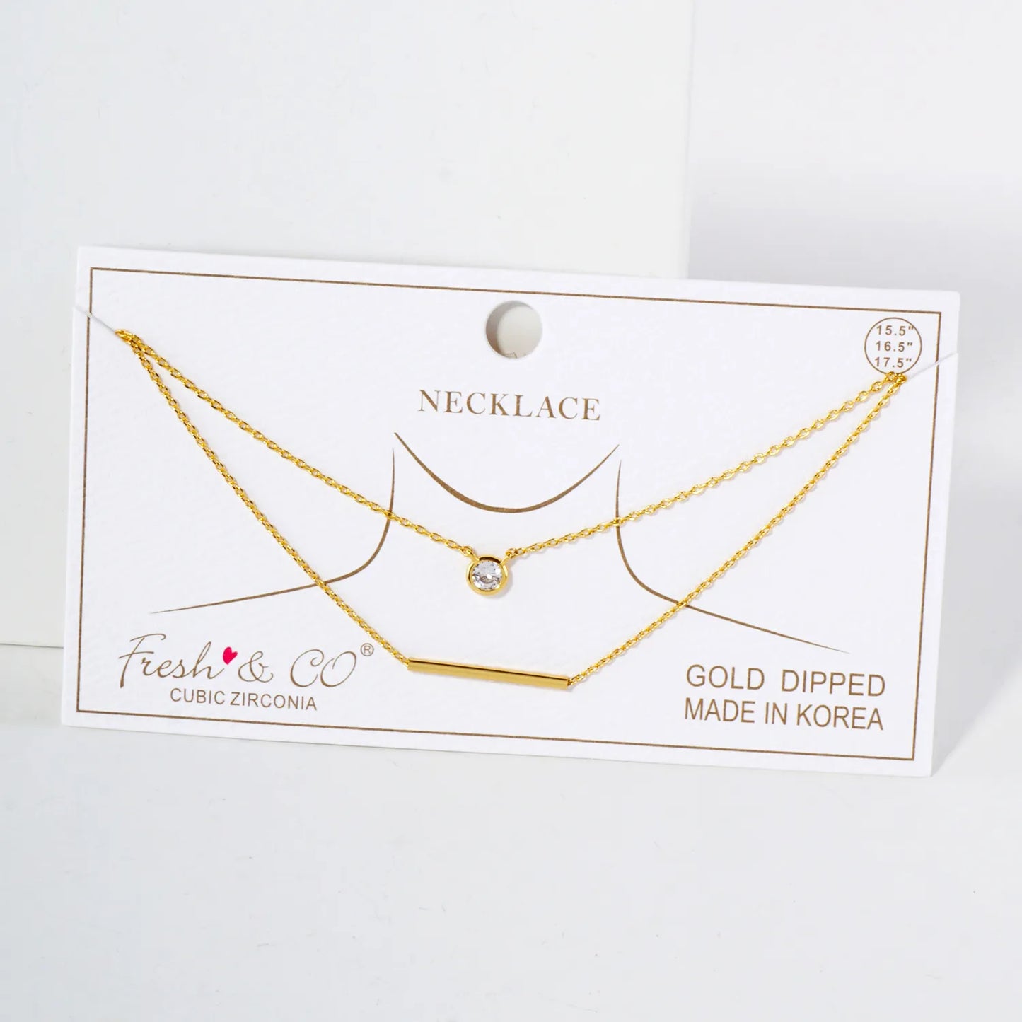 CZ Horizontal Bar Pendant 18K-Gold-Dipped Layered Necklace