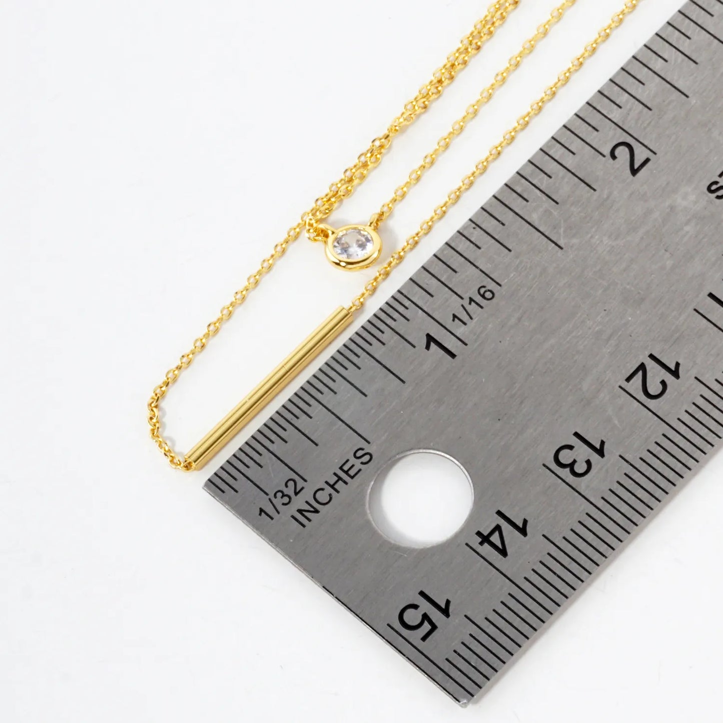 CZ Horizontal Bar Pendant 18K-Gold-Dipped Layered Necklace