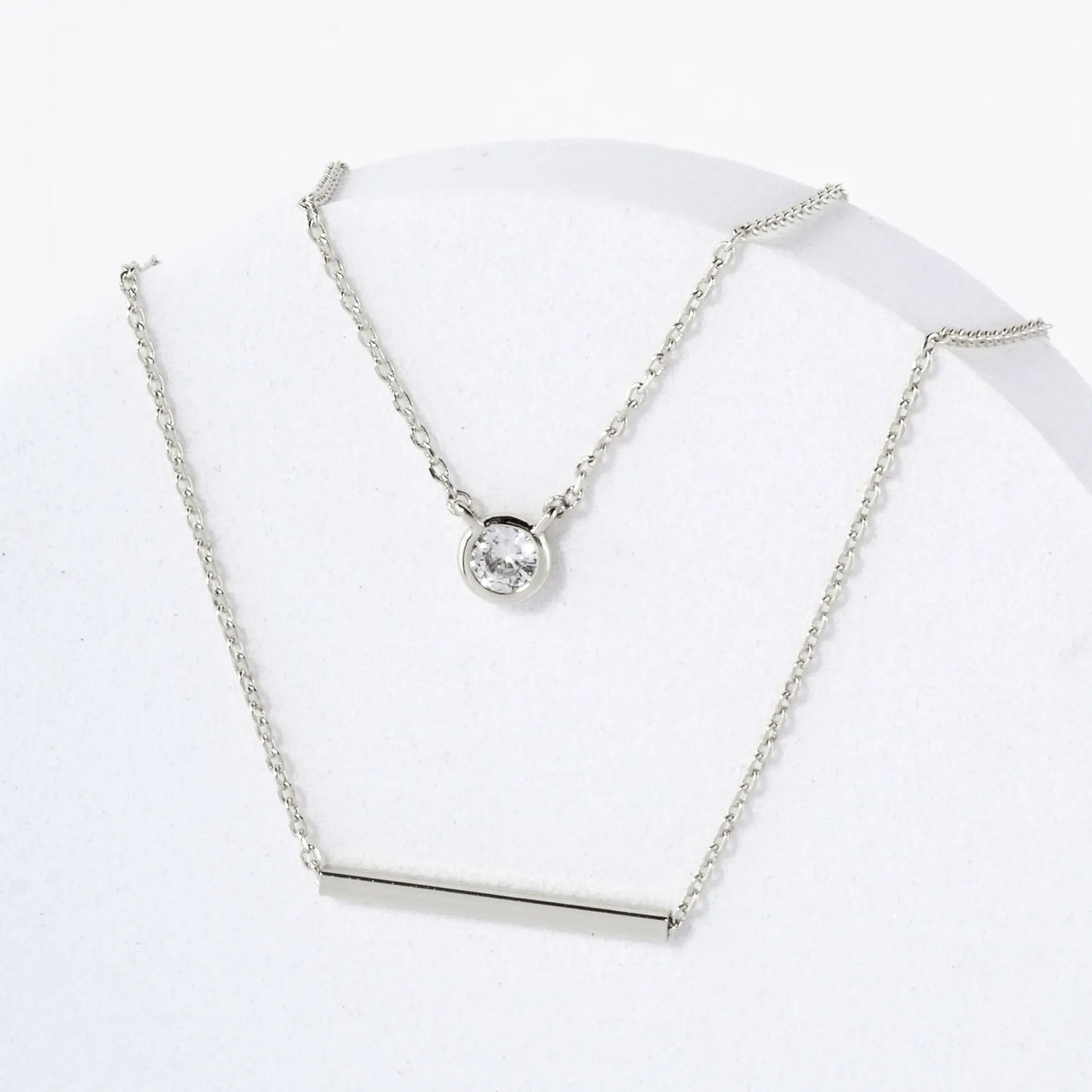 CZ Horizontal Bar Pendant 18K-Gold-Dipped Layered Necklace