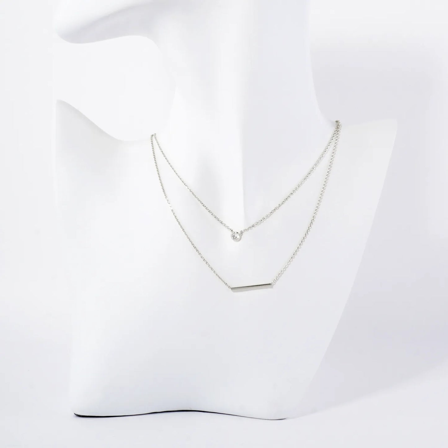 CZ Horizontal Bar Pendant 18K-Gold-Dipped Layered Necklace