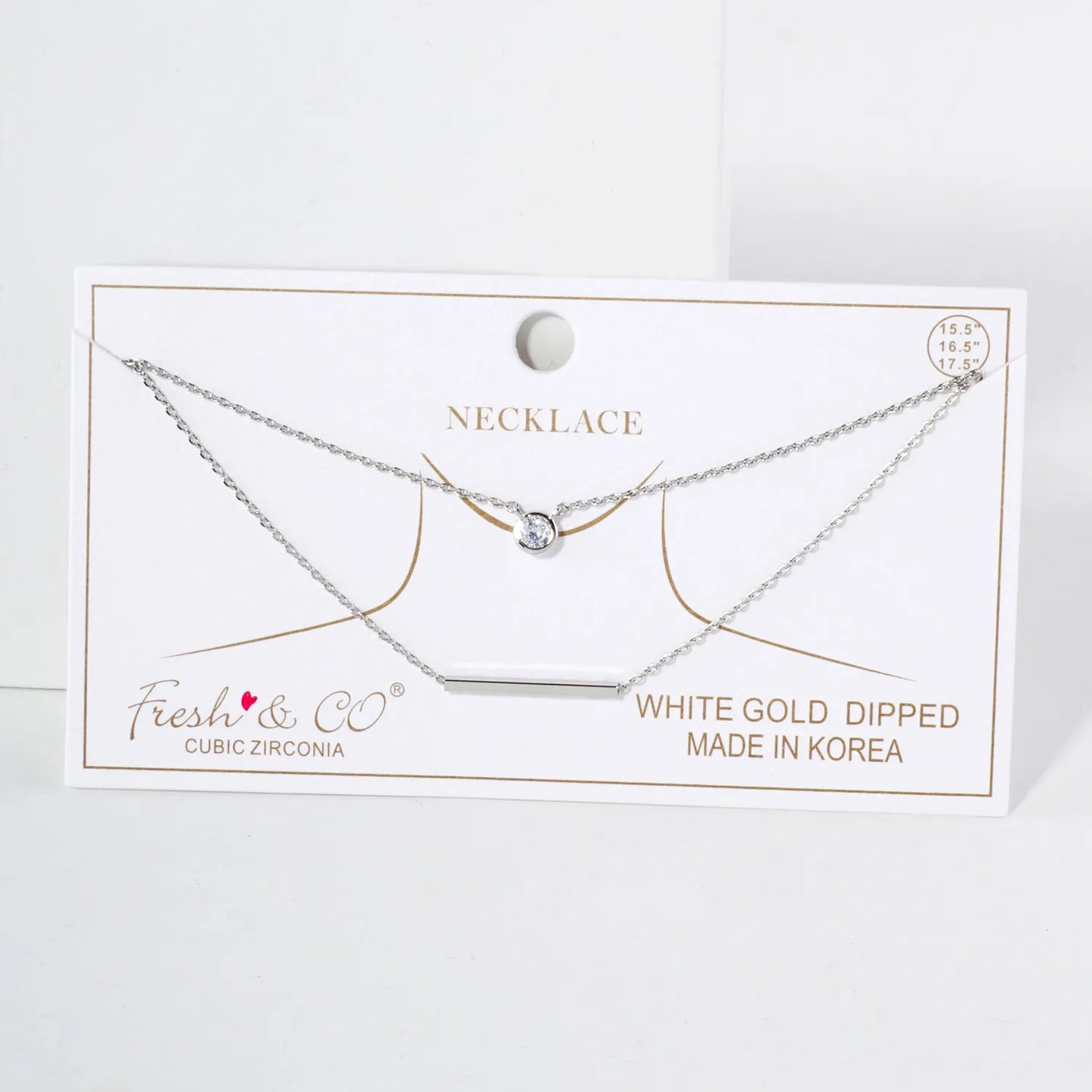 CZ Horizontal Bar Pendant 18K-Gold-Dipped Layered Necklace