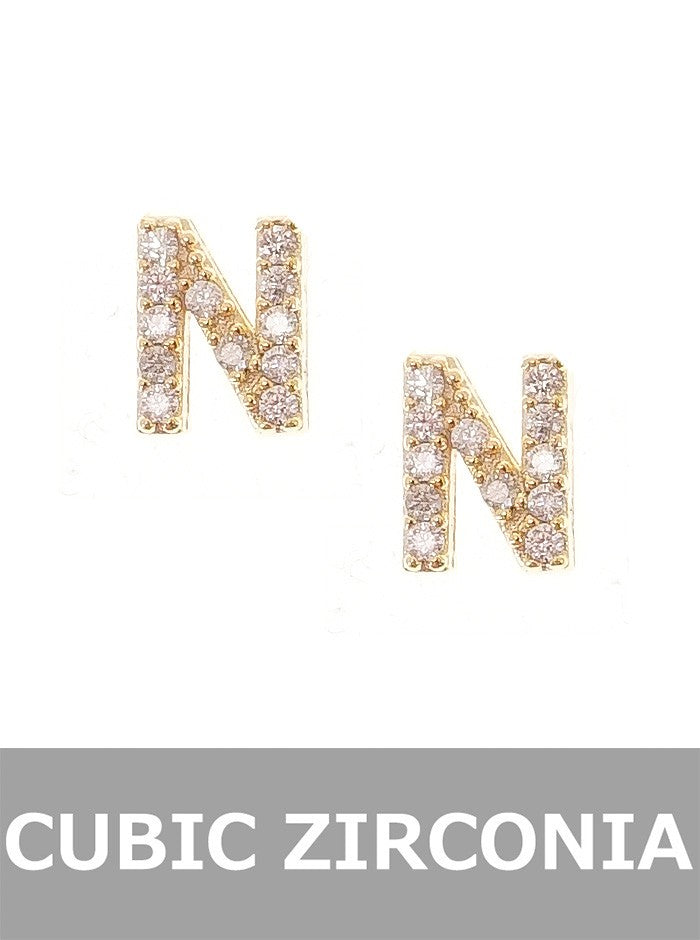 CZ INITIAL ALPHABET N DELICATE EARRINGS