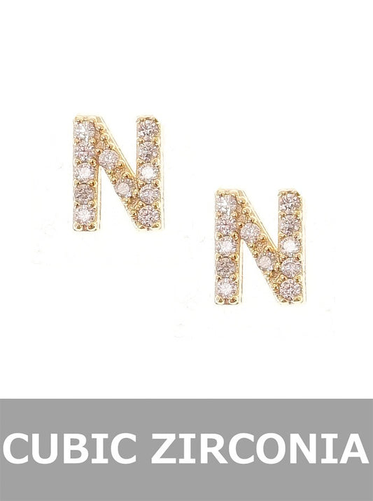 CZ INITIAL ALPHABET N DELICATE EARRINGS
