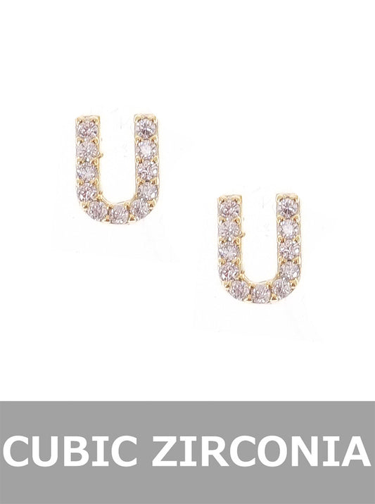 CZ INITIAL ALPHABET U DELICATE EARRINGS