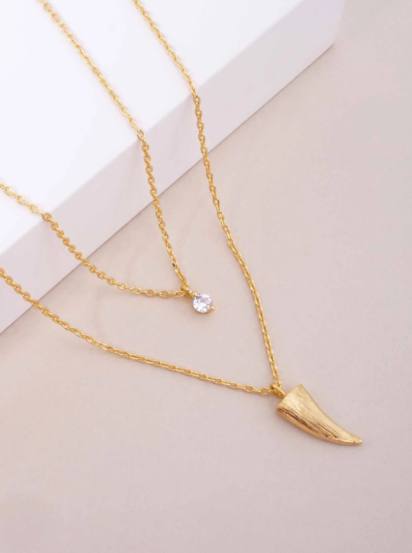 CZ Ivory Pendant 18K-Gold-Dipped Layered Necklace