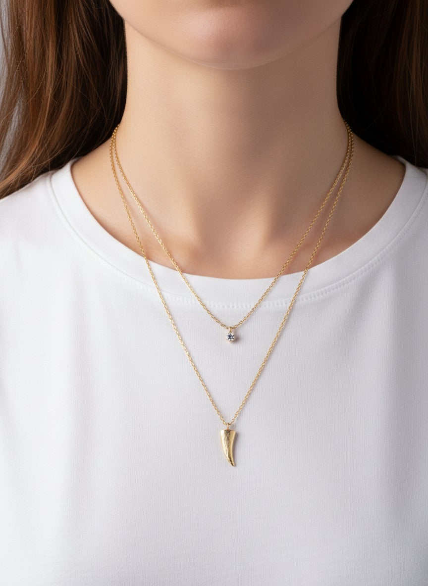 CZ Ivory Pendant 18K-Gold-Dipped Layered Necklace