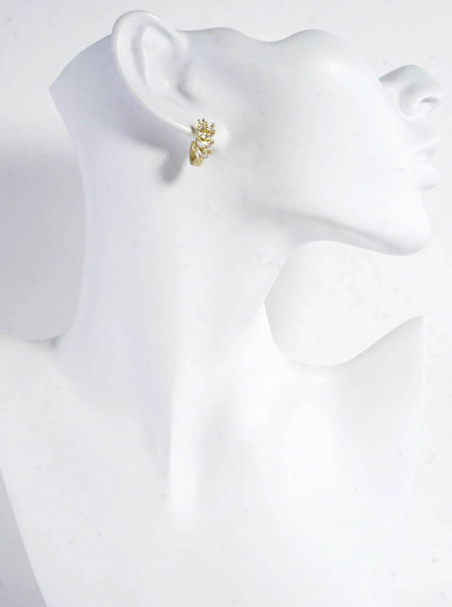 CZ Marquise Laurel Brass Huggie Hoop Earrings