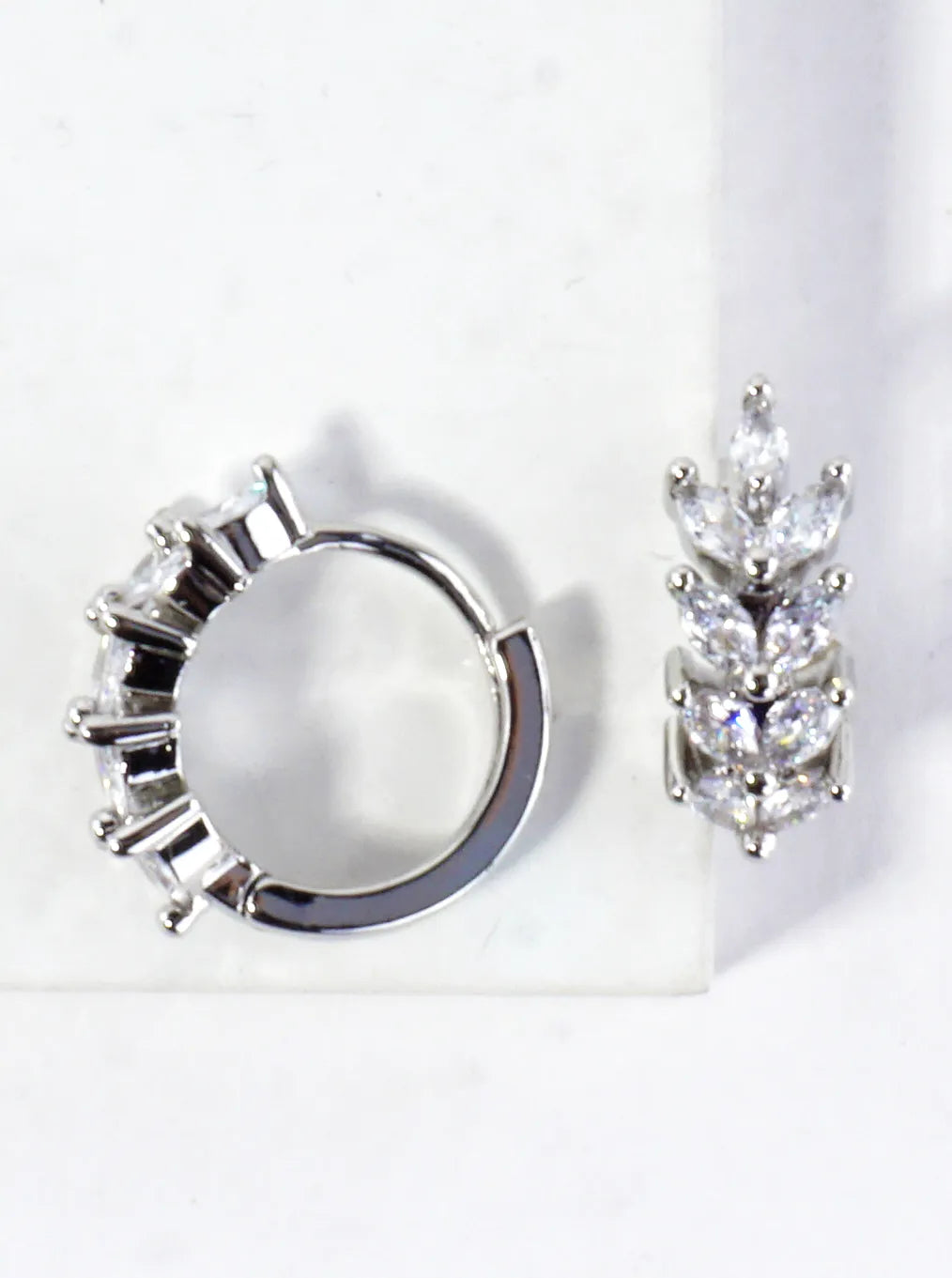 CZ Marquise Laurel Brass Huggie Hoop Earrings