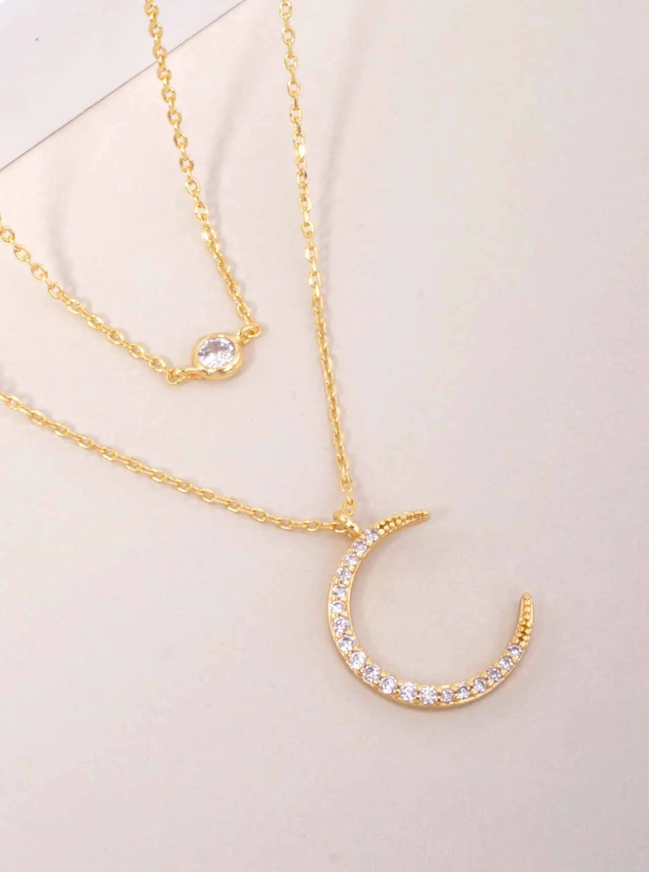 CZ Moon Pendant 18K-Gold-Dipped Layered Necklace