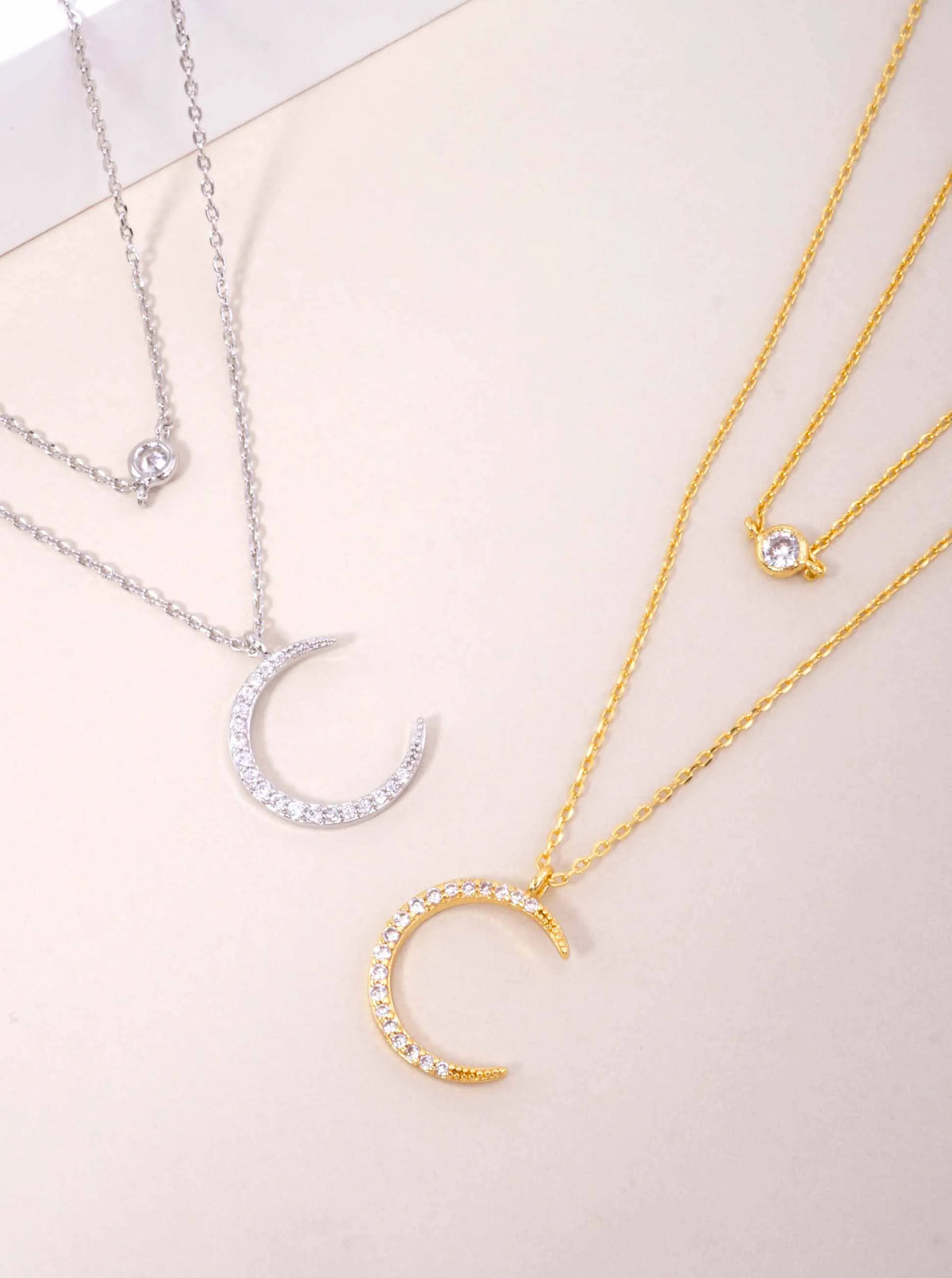 CZ Moon Pendant 18K-Gold-Dipped Layered Necklace