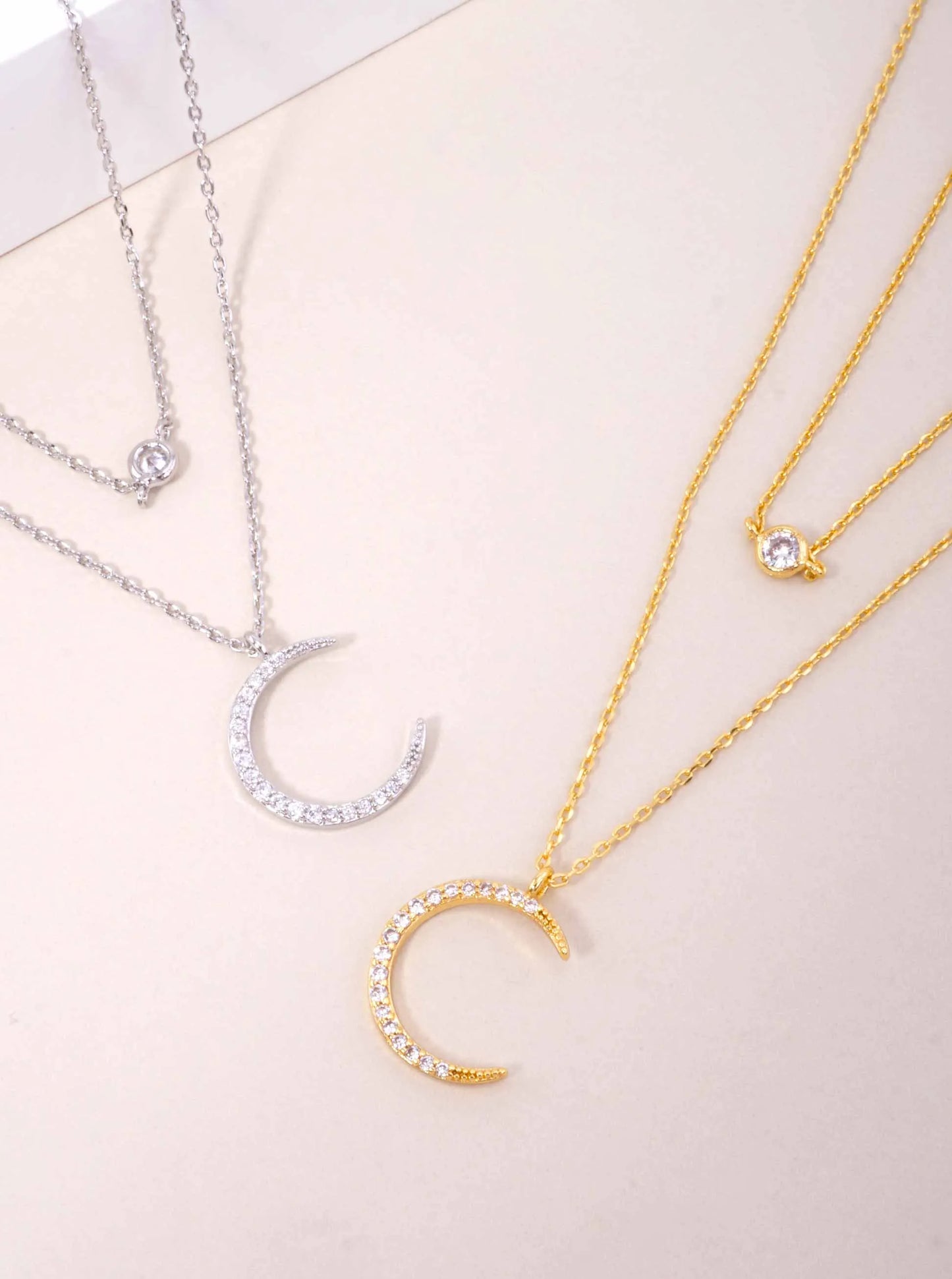 CZ Moon Pendant 18K-Gold-Dipped Layered Necklace