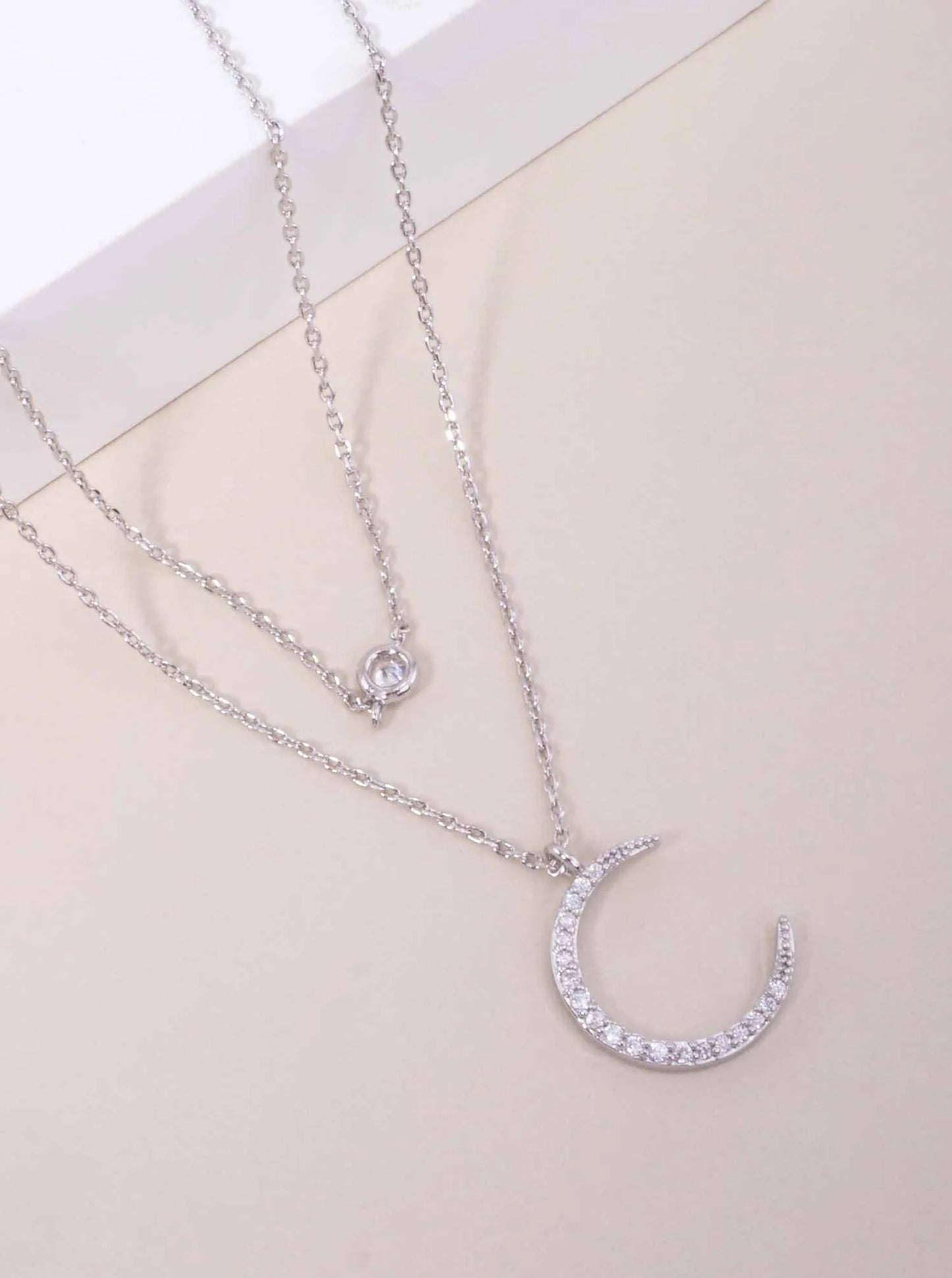 CZ Moon Pendant 18K-Gold-Dipped Layered Necklace