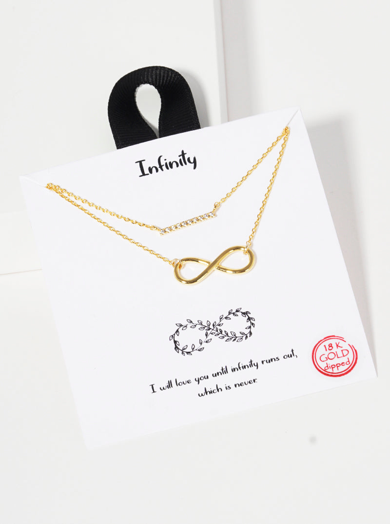 CZ Pave Bar Infinity Pendant 18K-Gold-Dipped Layered Necklace