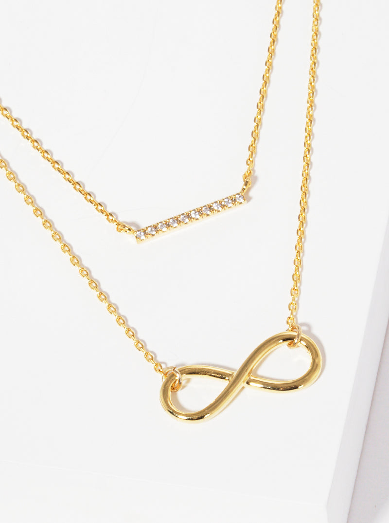 CZ Pave Bar Infinity Pendant 18K-Gold-Dipped Layered Necklace