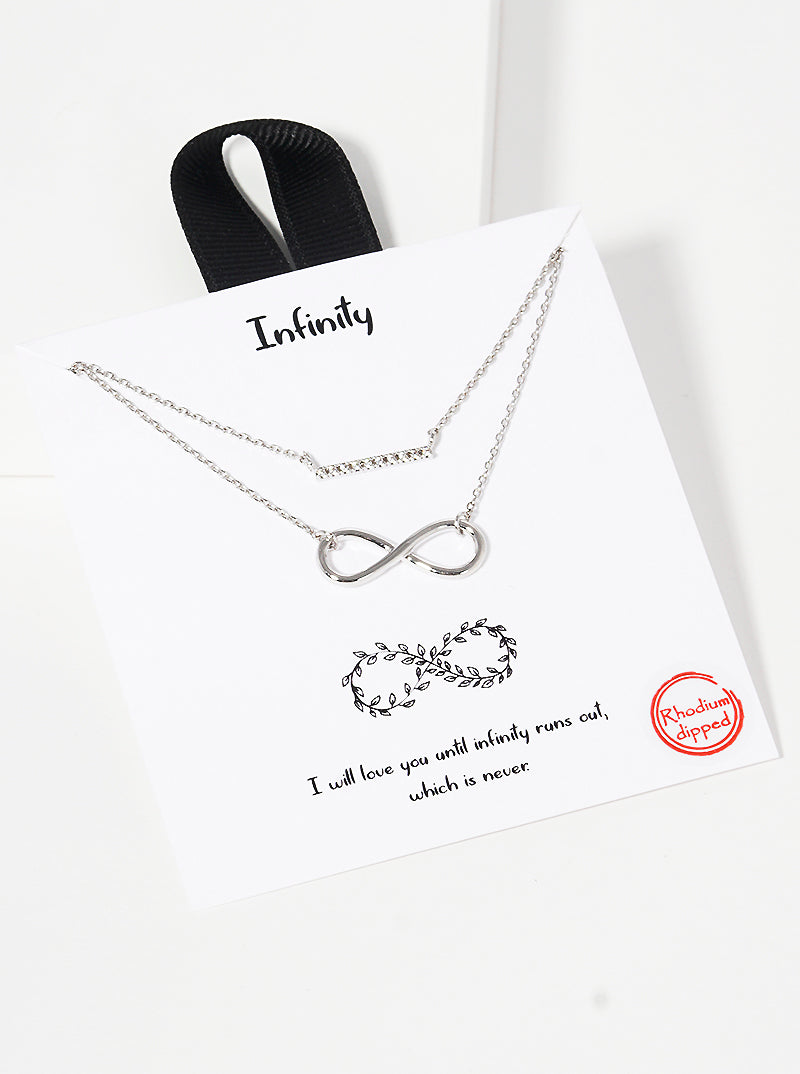 CZ Pave Bar Infinity Pendant 18K-Gold-Dipped Layered Necklace