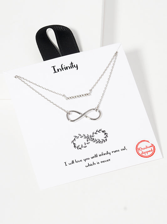 CZ Pave Bar Infinity Pendant 18K-Gold-Dipped Layered Necklace